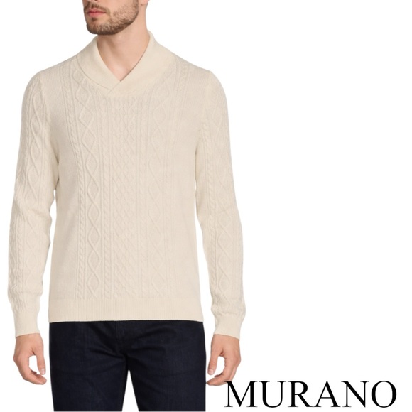 Murano Other - Murano Merino Wool Cable Knit Shawl Collar Sweater | Quiet Luxury Classic | S